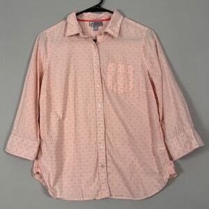 JCP Button Up Shirt Womens Petite Medium Pink White Striped NWOT Dot 3/4 Slv